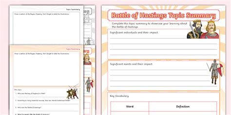The Battle of Hastings Topic Summary Template
