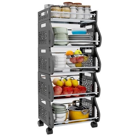 Baboies 5 Tier Fruit Vegetable Basket, Kitchen Rolling Cart with Wheels ...