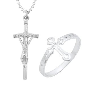 Buy Memoir Brass Silverplated Combo of Cross Pendant and Matching ...