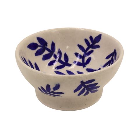 Blue Pottery Round Bowl - White – Natriel
