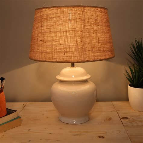 Homesake® Ceramic Pot Shaped Base White Table Lamp with Shade, LED Bul ...