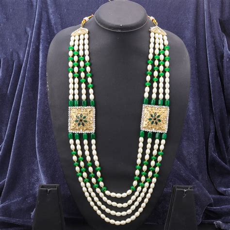 Sukkhi Youthful Pearl Layer Gold Plated Green Mala For Women