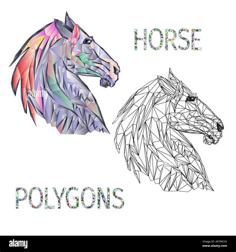 Horse head polygons coloured and outline vector Stock Vector Image ...