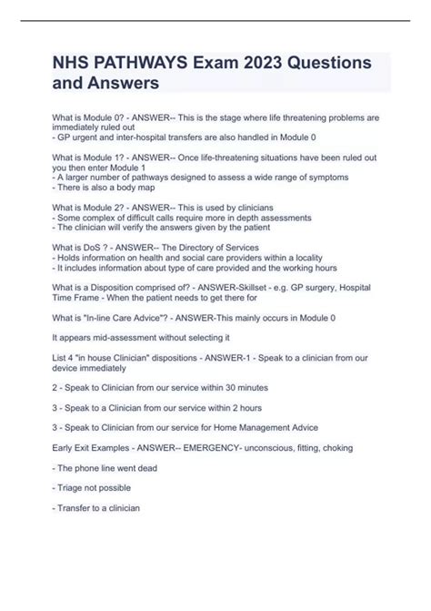 NHS PATHWAYS Exam 2023 Questions and Answers - NHS PATHWAYS - Stuvia US