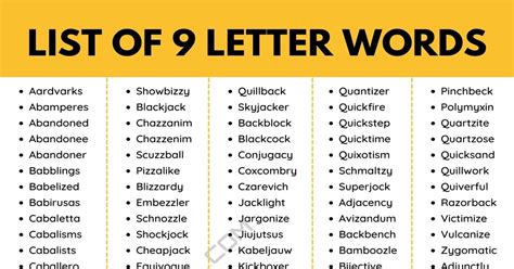 9 Letter Words: 1100+ Words with 9 Letters in English • 7ESL
