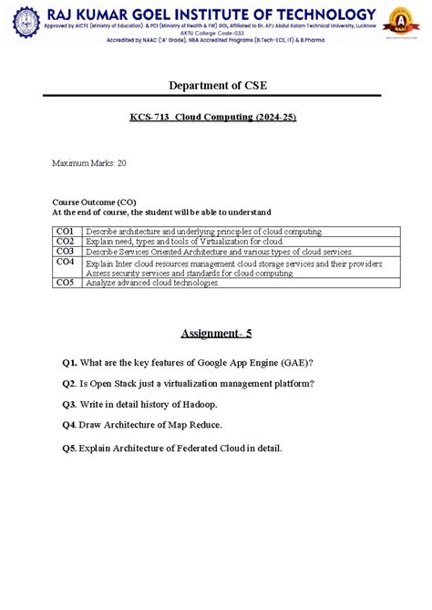 Assignment-5 - Xyz - Department of CSE KCS-713 Cloud Computing (2024-25 ...