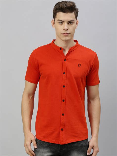 Men Rust Orange Slim Fit Solid Casual Shirt – Urbano Fashion
