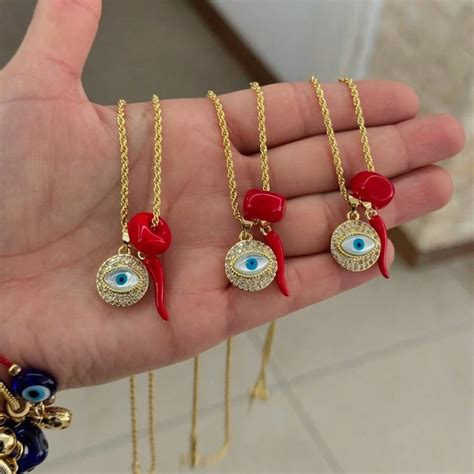 1pc 18K Gold Plated Zirconia Horn Evil Eye Pendant Necklace For Women ...