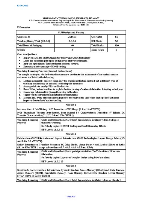 2. Syllabus- Vlsidt - Summary VLSI design and Testing - 03 ...