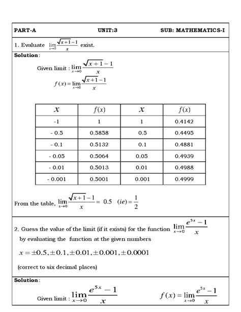 UNIT-2 - ..... - PART-A UNIT:3 SUB: MATHEMATICS-I Evaluate 0 1 1 lim x ...