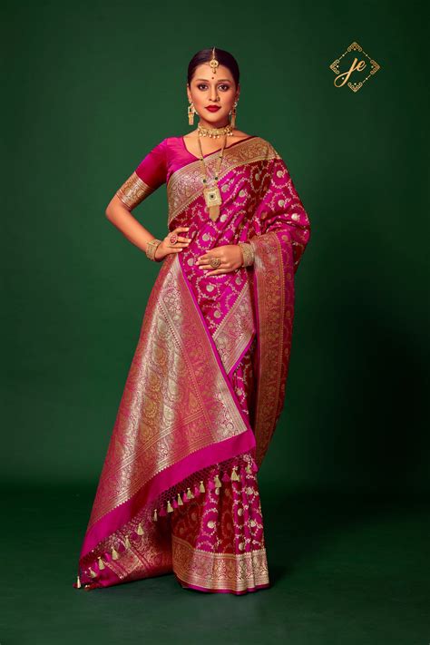Rani Pink Satin Silk Jaal Banarasi Saree – JARIERA