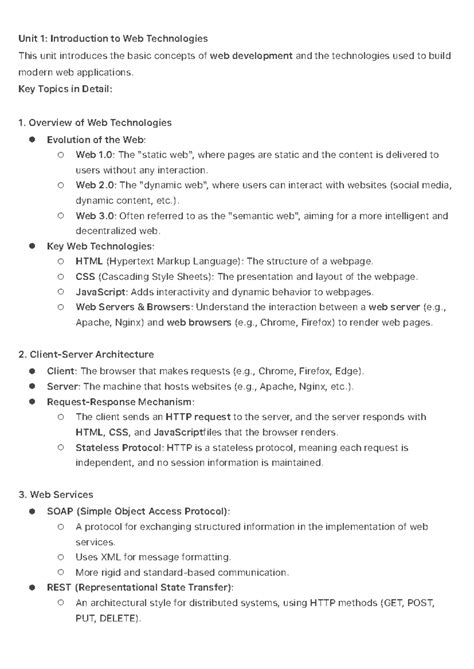 Unit 1: Introduction to Web Technologies - Unit 1: - Studocu