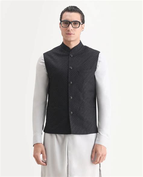Buy Guild Festive - Lasmos -B1 - Black Mandarin Collar Embroidered ...
