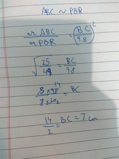 Question text The areas of two similar triangles ABC and PQR are 25 cm2 ...
