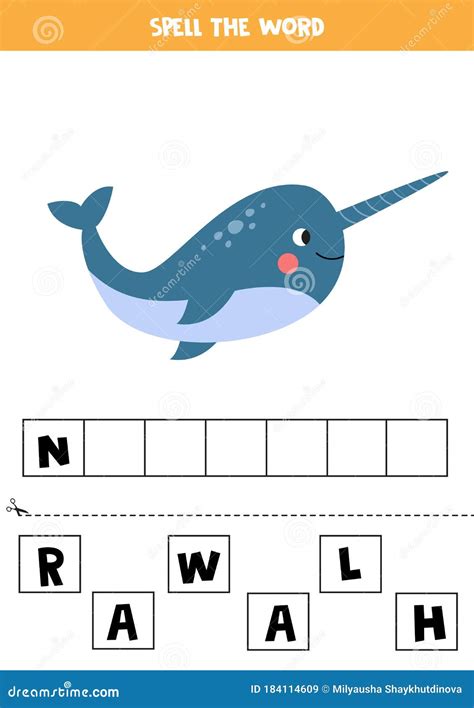 Spelling Game for Kids. Cute Cartoon Narwhal. Stock Vector ...