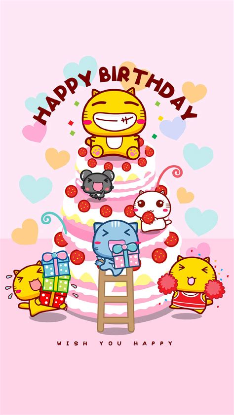 哈咪猫生日快乐卡通图片手机壁纸 - tt98图片网