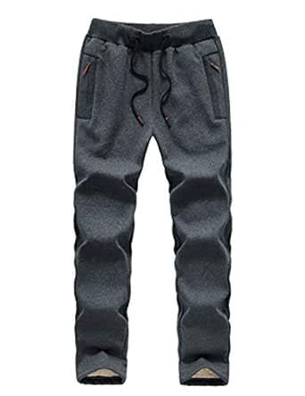 Buy PEHMEA Men's Warm Sherpa Lined Drawstring Running Sweatpants Active ...