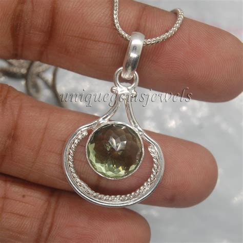 Buy Dome Green Prasiolite Amethyst 925 Sterling Silver Pendant, 18K ...