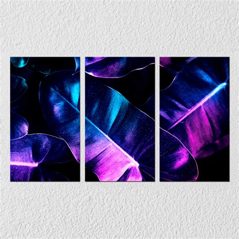 Pink And Blue Banana Leaf Wall Art, Set Of 3 – Myindianthings