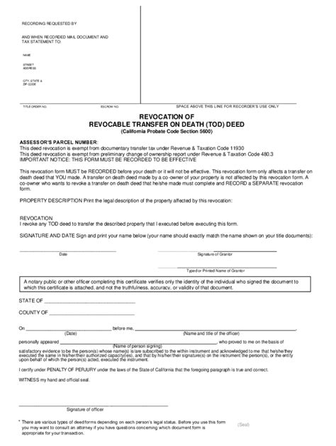 California Revocable TOD Deed Revocation Form - Fill Out, Sign & Share ...