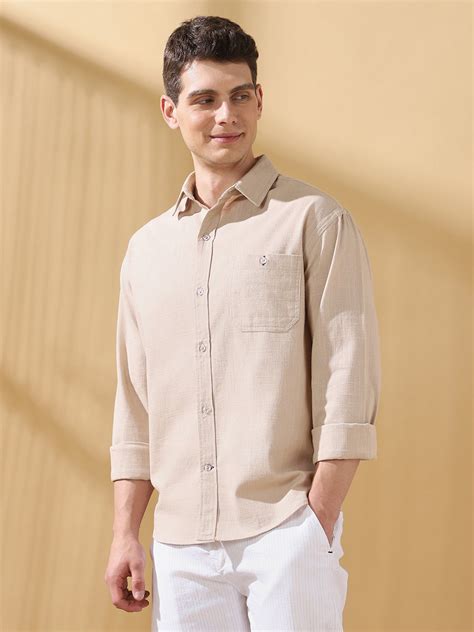 Men Cotton Spread Collar Regular Fit Self Design Casual Shirt – DENNIS ...