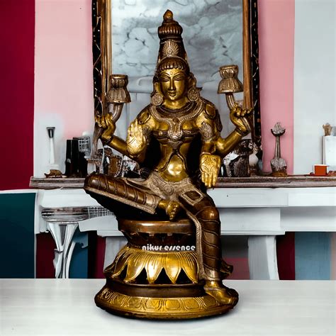 Buy Brass Lakshmi Devi Seated on a Lotus, Handcrafted 12-Inch Spiritual ...