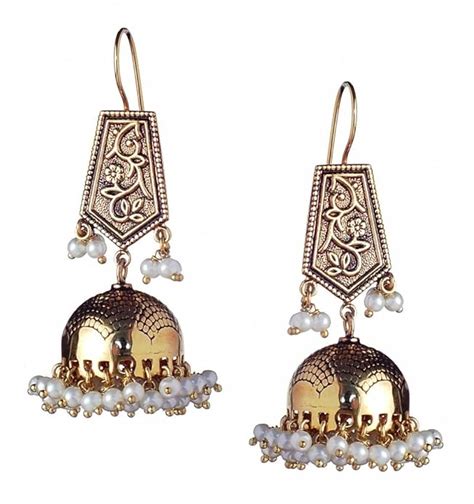 Mississippi Earrings Classic Antique Gold Plate Pearl Jhumkas (925 ...