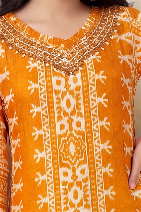 Yellow Mirror work with Digital Print Anarkali Styled Salwar Suit for ...