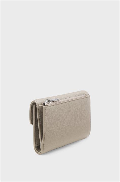 HUGO - Grained faux-leather flap wallet with stacked-logo trim - Light ...