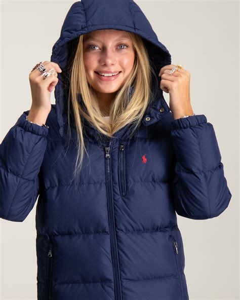 Polo Ralph Lauren Ripstop Down Hooded Jacket Blå til Jente | Kids Brand ...