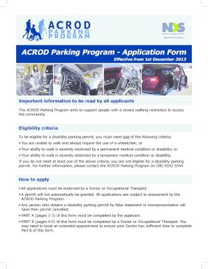 Fillable Online ACROD Parking Program - Application Form Fax Email ...