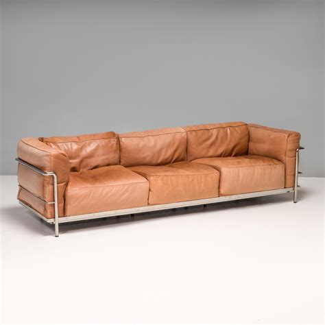 Cassina Le Corbusier Tan Brown Leather LC3 Grand Confort Three Seat ...