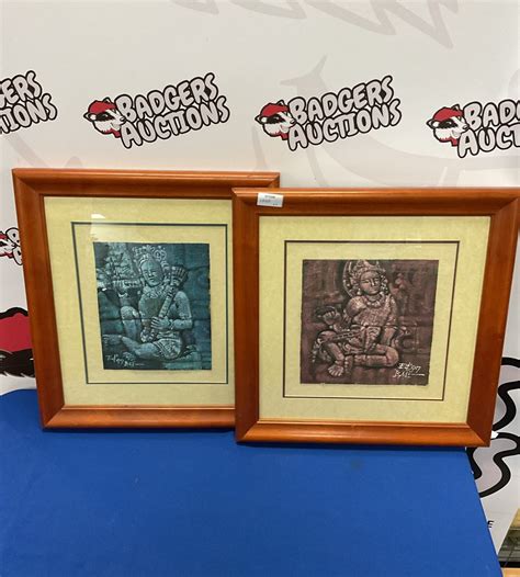 pair of artist signed oriental Bali oil paintings – Badgers Auctions