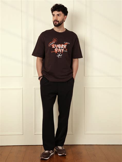 Shop Brown Printed T Shirt | Men Brown Oversized T Shirt | Wrogn