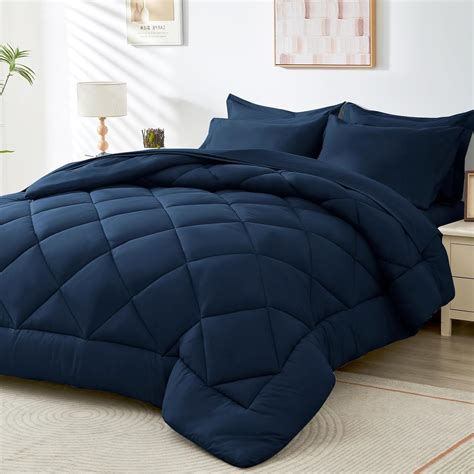 Amazon.com: HEVUMYI Navy Blue Twin-XL Comforter Set - 5-Piece All ...