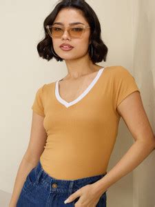 SASSAFRAS Solid Women V Neck Blue T-Shirt - Buy SASSAFRAS Solid Women V ...