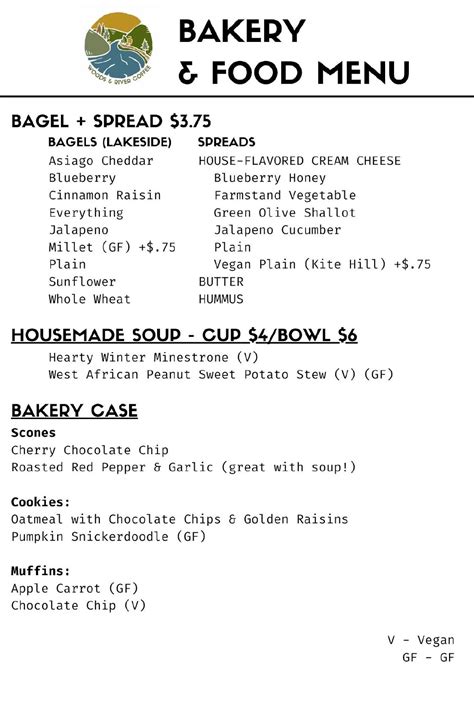 Menu at Woods & River Coffee, Oil City