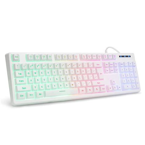 HUO JI White Gaming Keyboard USB Wired with Rainbow LED Backlit, Quiet ...