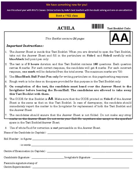 Neet 2019 set aa - Neet 2019 set aa - AA Test Booklet Code This Booklet ...