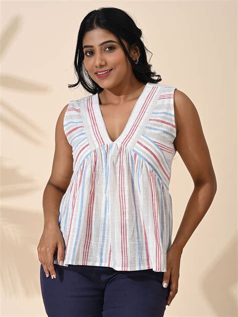 Maba Cotton Stripe Top with V neckline – Maba India