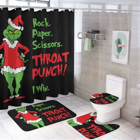 The The-Grinch/Christmas Cartoon Shower Curtain Set for Bathroom 4 ...