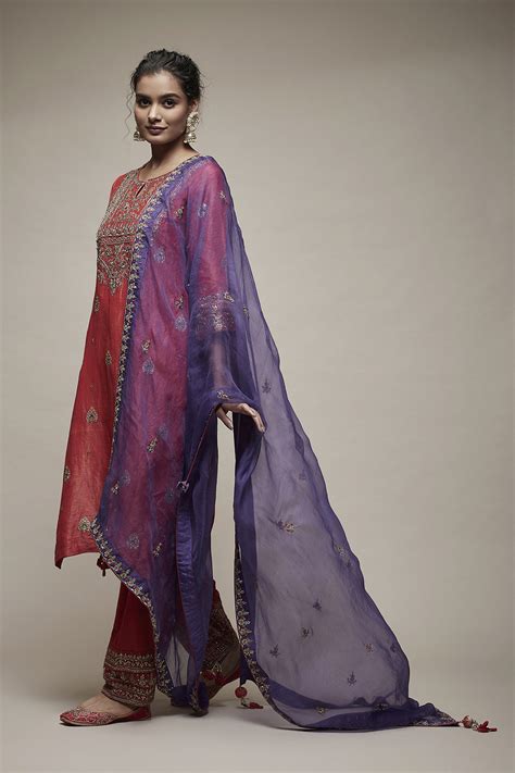 Red Cotton Straight Suit Set at Biba India