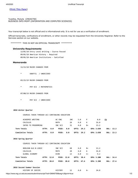 Unofficial transcript | PDF