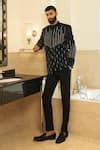 Buy Black Suede Velvet Geometric Gunpowder Bandhgala Set For Men by ...