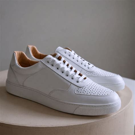 White Leather Lace Up Sneakers with White Sole - Summer 2024 Collectio ...