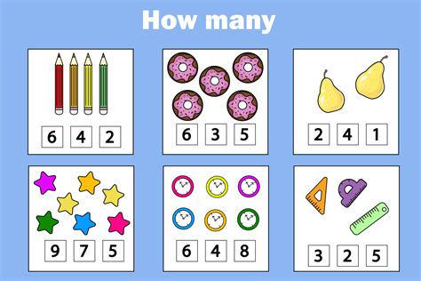 Counting educational children game, math kids activity sheet. How many ...