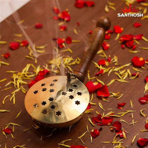 Sacred Needs Brass Dhoopkal with Wooden Handle – 2.3 Inch (5.8 cm ...