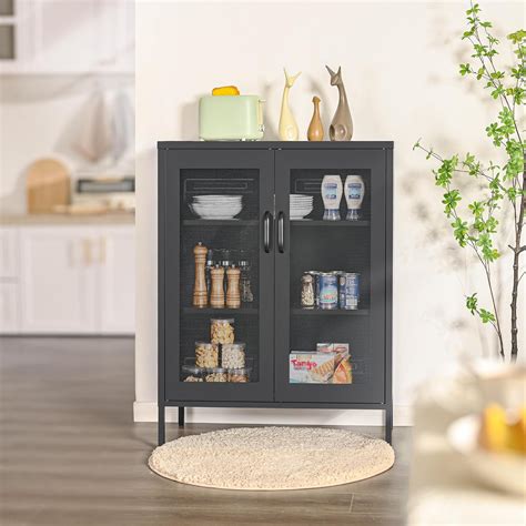 Latitude Run® Buffet Sideboard Cabinet, Metal Storage Cabinet with Mesh Doors | Wayfair