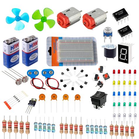 Lalitha Electronic Components Kit with Breadboard, DC Motors, LEDs ...