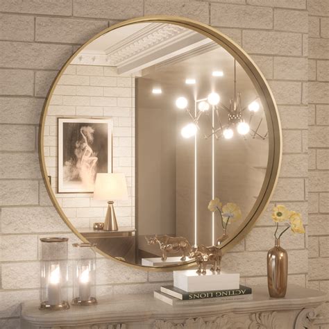 TokeShimi Brushed Gold Round Mirror 30 Inch Gold Round Vanity Bathroom ...